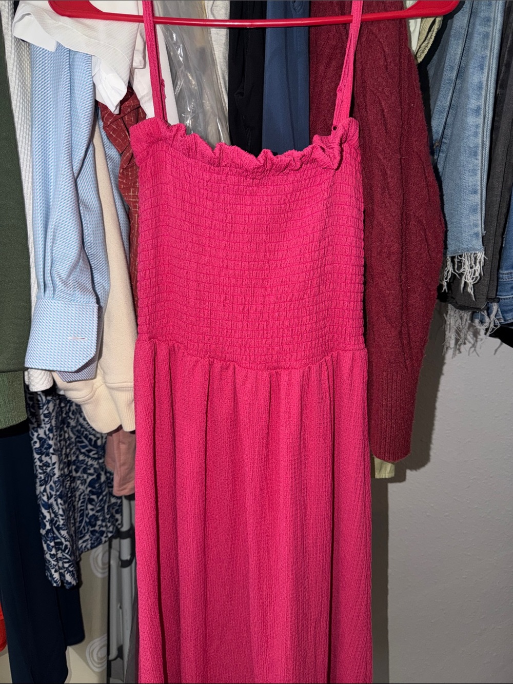 H&M Hot Pink Smocked Maxi Sundress